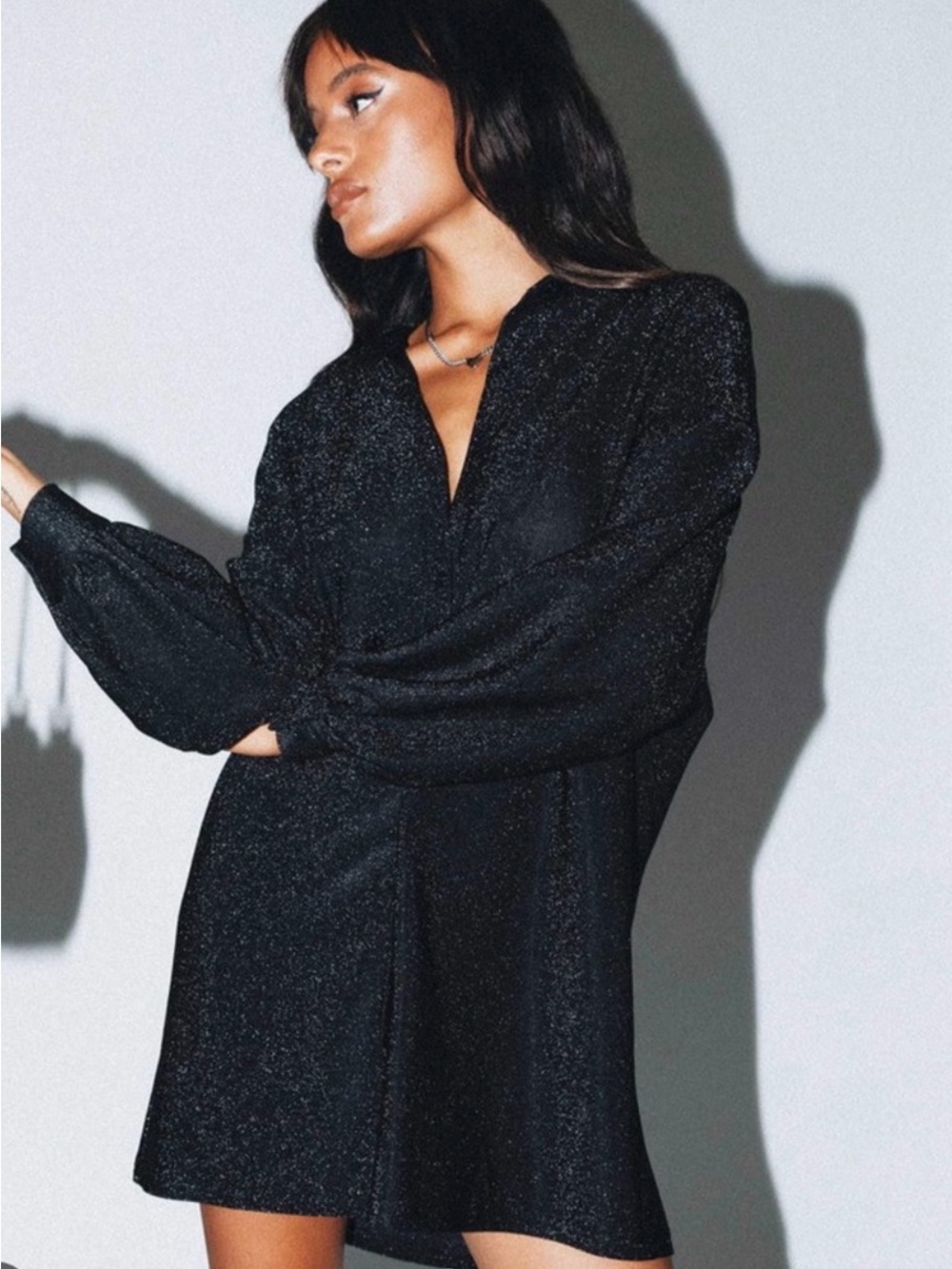 Princess Polly Sparkle Black Oversized Shirt Dress